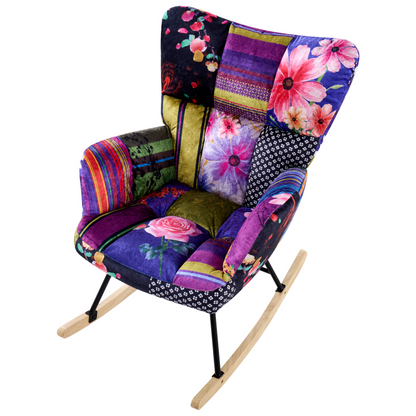 Velvet Rocking Chair Multicolor Tufted Biscuit Style Wood Legs