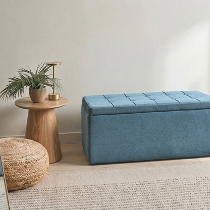 Home Blue Storage Ottoman 100 x 42 x 40cm Water Repellent Fabric