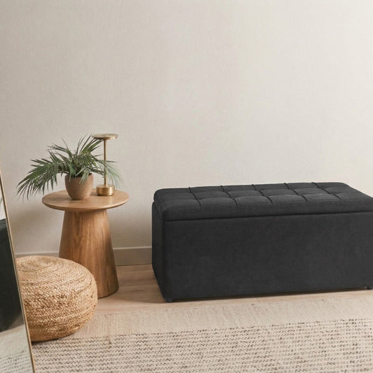 Storage Ottoman Black 100 x 42 x 40cm Polyester Footstool