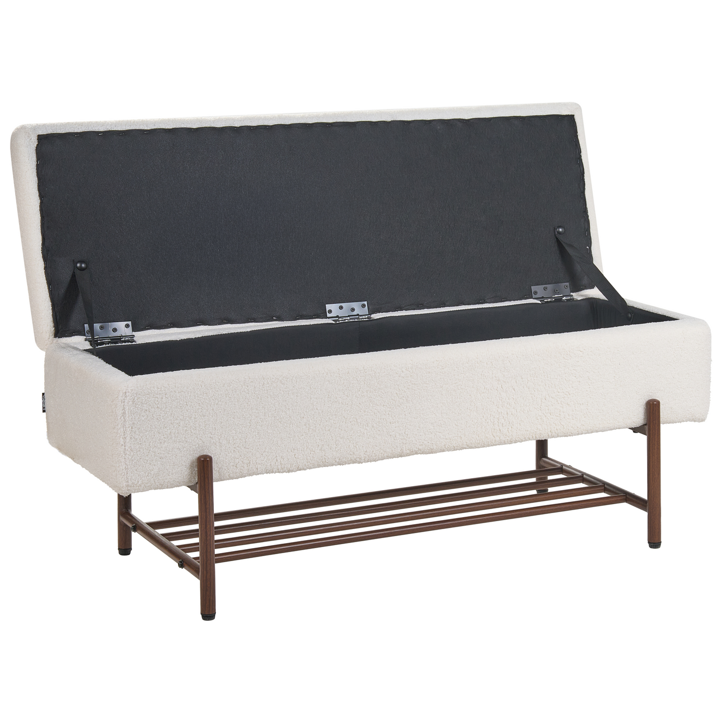 Storage Bench Off White Boucle Upholstery Lift Up Top With Durable Metal Legs