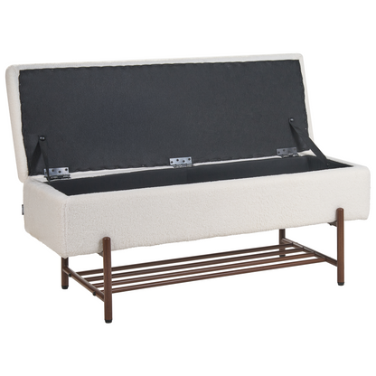 Storage Bench Off White Boucle Upholstery Lift Up Top With Durable Metal Legs