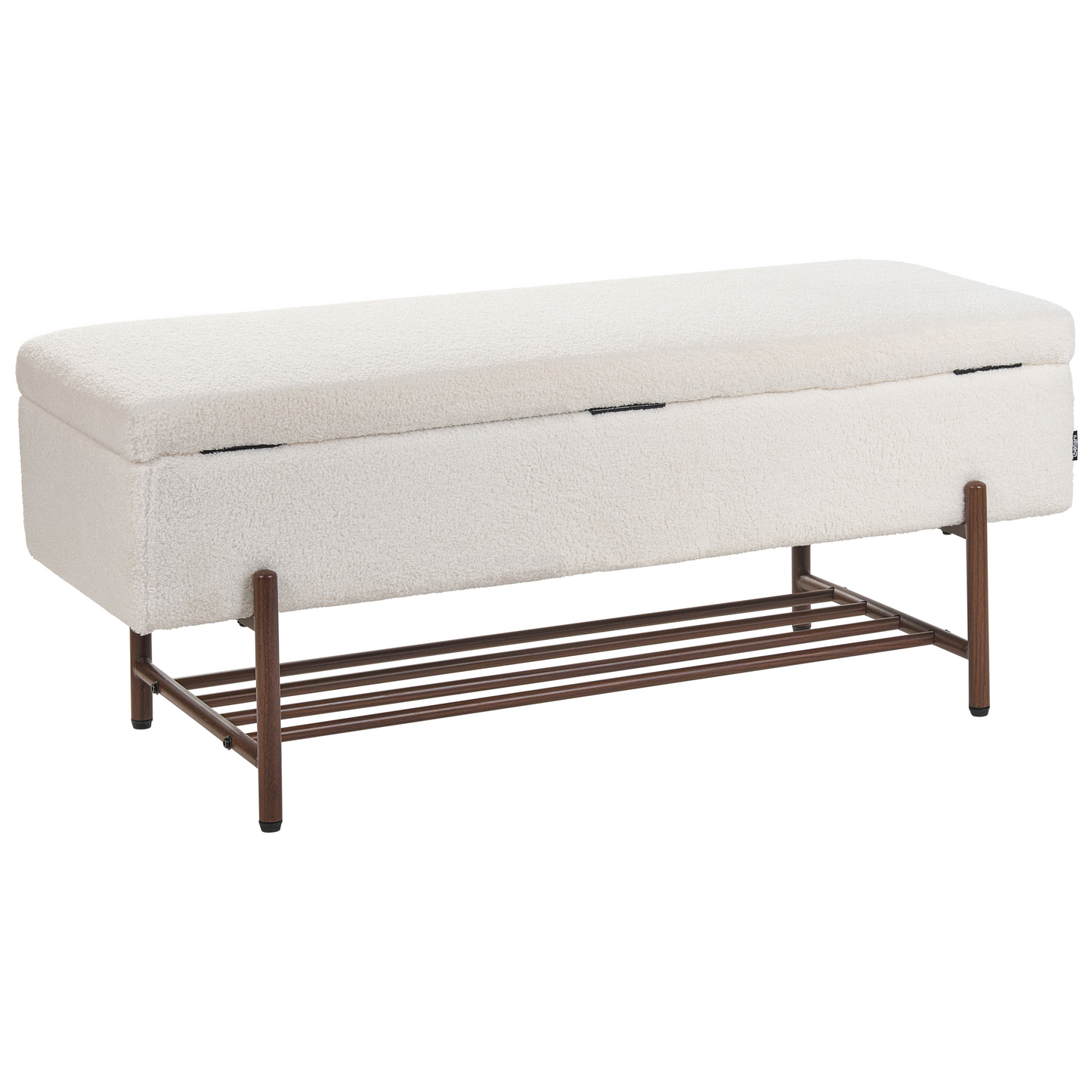 Storage Bench Off White Boucle Upholstery Lift Up Top With Durable Metal Legs