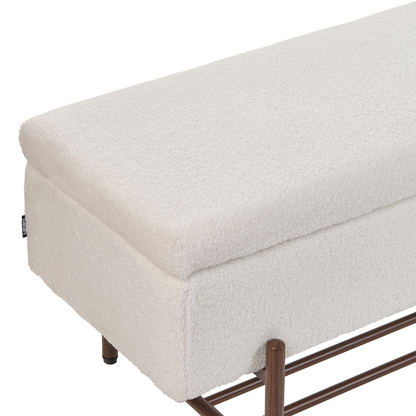 Storage Bench Off White Boucle Upholstery Lift Up Top With Durable Metal Legs