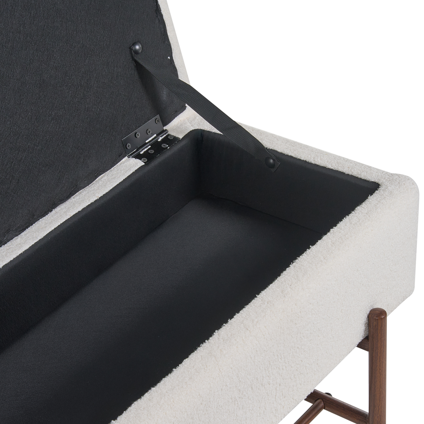 Storage Bench Off White Boucle Upholstery Lift Up Top With Durable Metal Legs