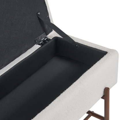 Storage Bench Off White Boucle Upholstery Lift Up Top With Durable Metal Legs