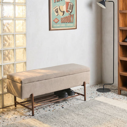 Taupe Water-Repellent Storage Bench Lift Top Metal Legs