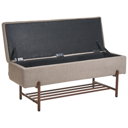 Taupe Water-Repellent Storage Bench Lift Top Metal Legs