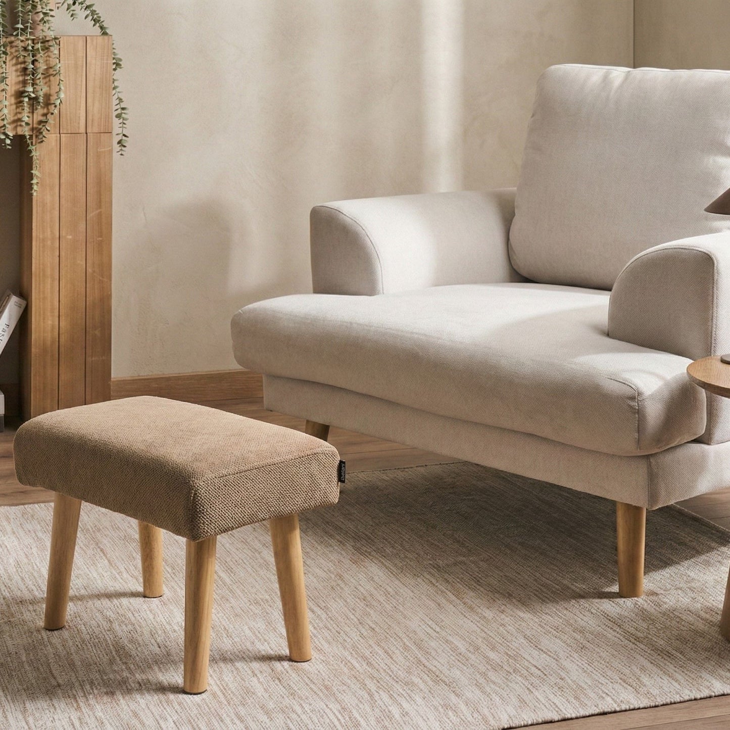 Nordic Living Footstool Brown Polyester Water Repellent Oak Legs