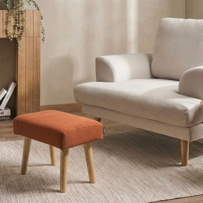 Footstool Orange Polyester With Wooden Legs Solid Pattern