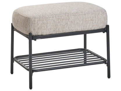 Beige Fabric Upholstered Shoe Bench With Shelf