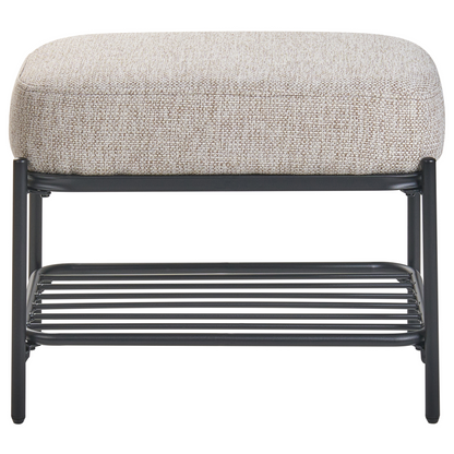 Beige Fabric Upholstered Shoe Bench With Shelf