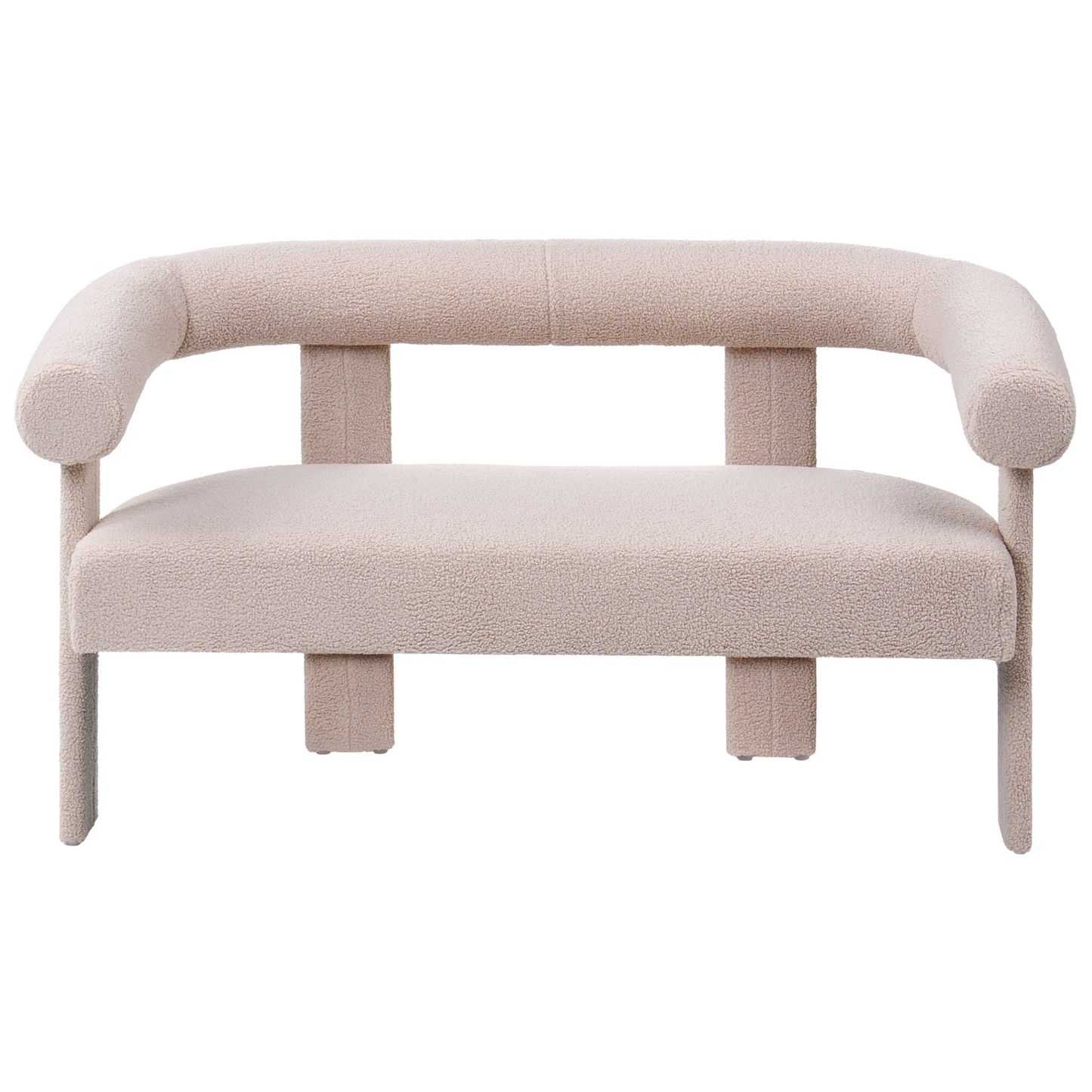 Sofa Set Light Beige Boucle 2 Seater Armchair Retro Design
