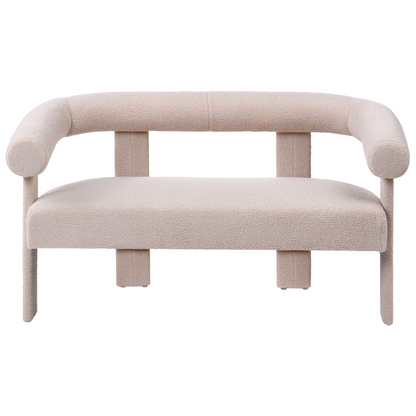 Sofa Set Light Beige Boucle 2 Seater Armchair Retro Design