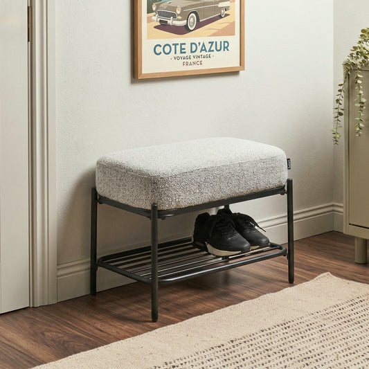 Shoe Bench Grey Fabric Upholstered Hallway Bench With Shelf