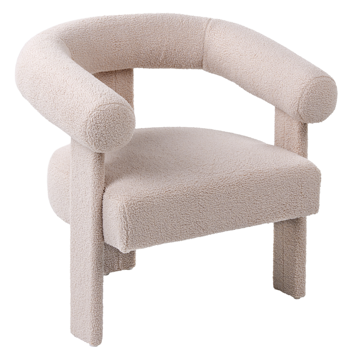 Sofa Set Light Beige Boucle 2 Seater Armchair Retro Design