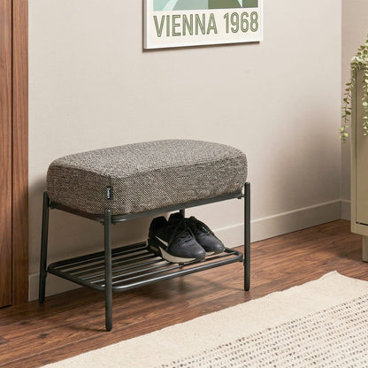 Shoe Bench Black Fabric Upholstered Hallway Seat With Shelf