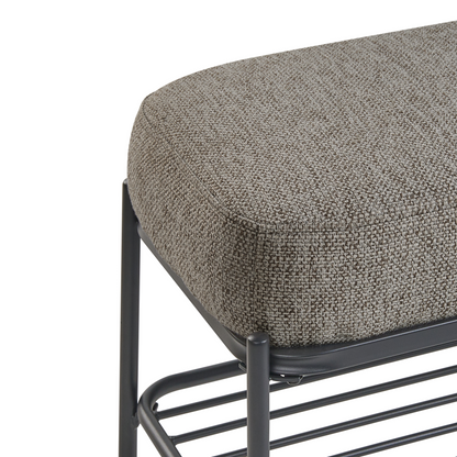 Shoe Bench Black Fabric Upholstered Hallway Seat With Shelf