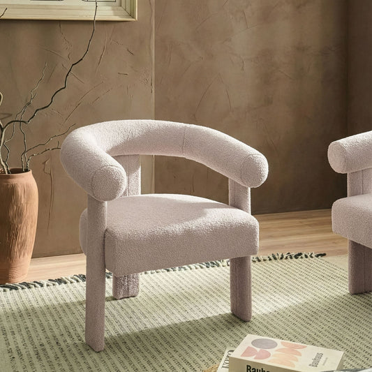 Aura Home Armchair Light Beige Boucle Upholstery Retro Design