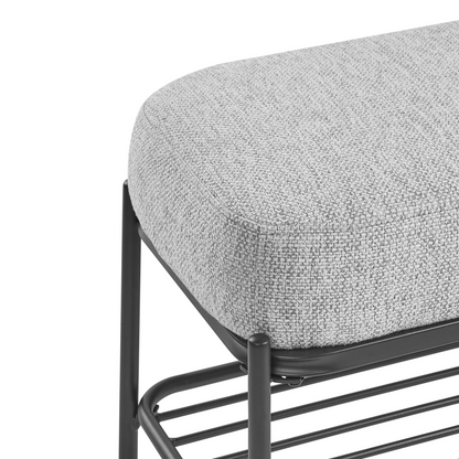 Grey Fabric Upholstered Shoe Bench With Shelf 100 x 36cm