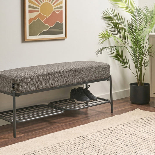 Shoe Bench Black Fabric Upholstered 100 x 36cm With Shelf