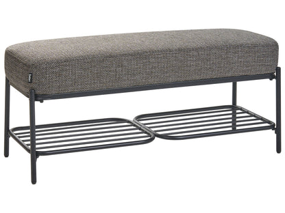 Shoe Bench Black Fabric Upholstered 100 x 36cm With Shelf