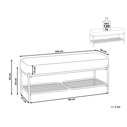 Shoe Bench Black Fabric Upholstered 100 x 36cm With Shelf