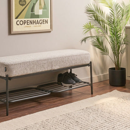 Beige Fabric Shoe Bench 100 x 36cm With Padded Seat