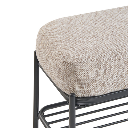 Beige Fabric Shoe Bench 100 x 36cm With Padded Seat