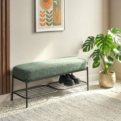 Shoe Bench Multicolour Fabric Upholstered With Shelf