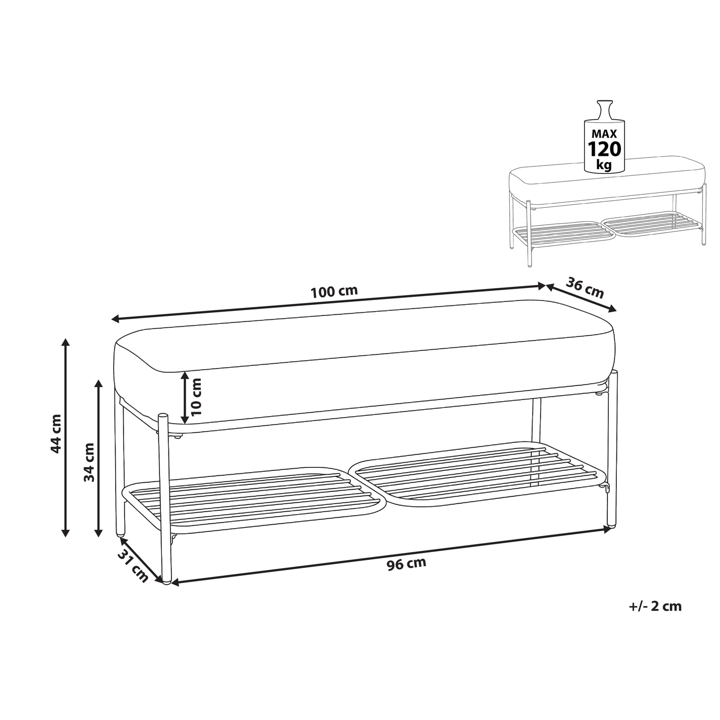 Shoe Bench Multicolour Fabric Upholstered With Shelf