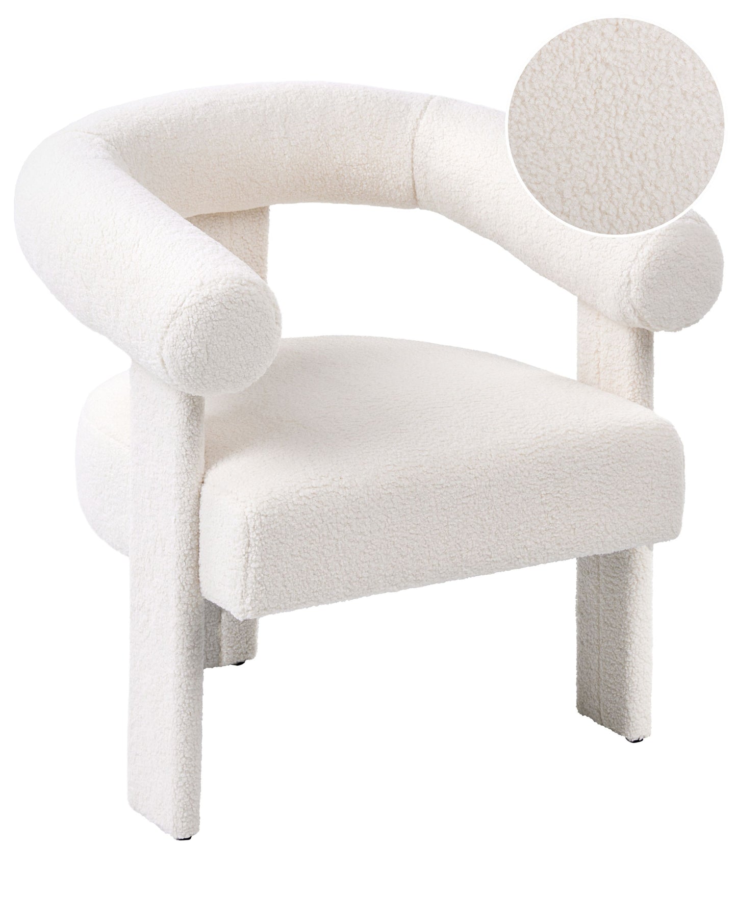 Armchair Light Off White Boucle Upholstery Retro Design With Rubberwood Legs For Living Room