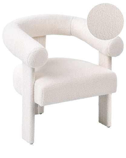 Armchair Light Off White Boucle Upholstery Retro Design With Rubberwood Legs For Living Room