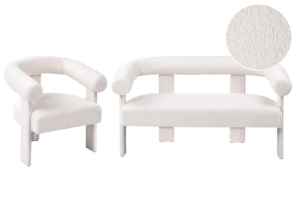 Retro Boucle Sofa Set 2 Seater Armchair Off White