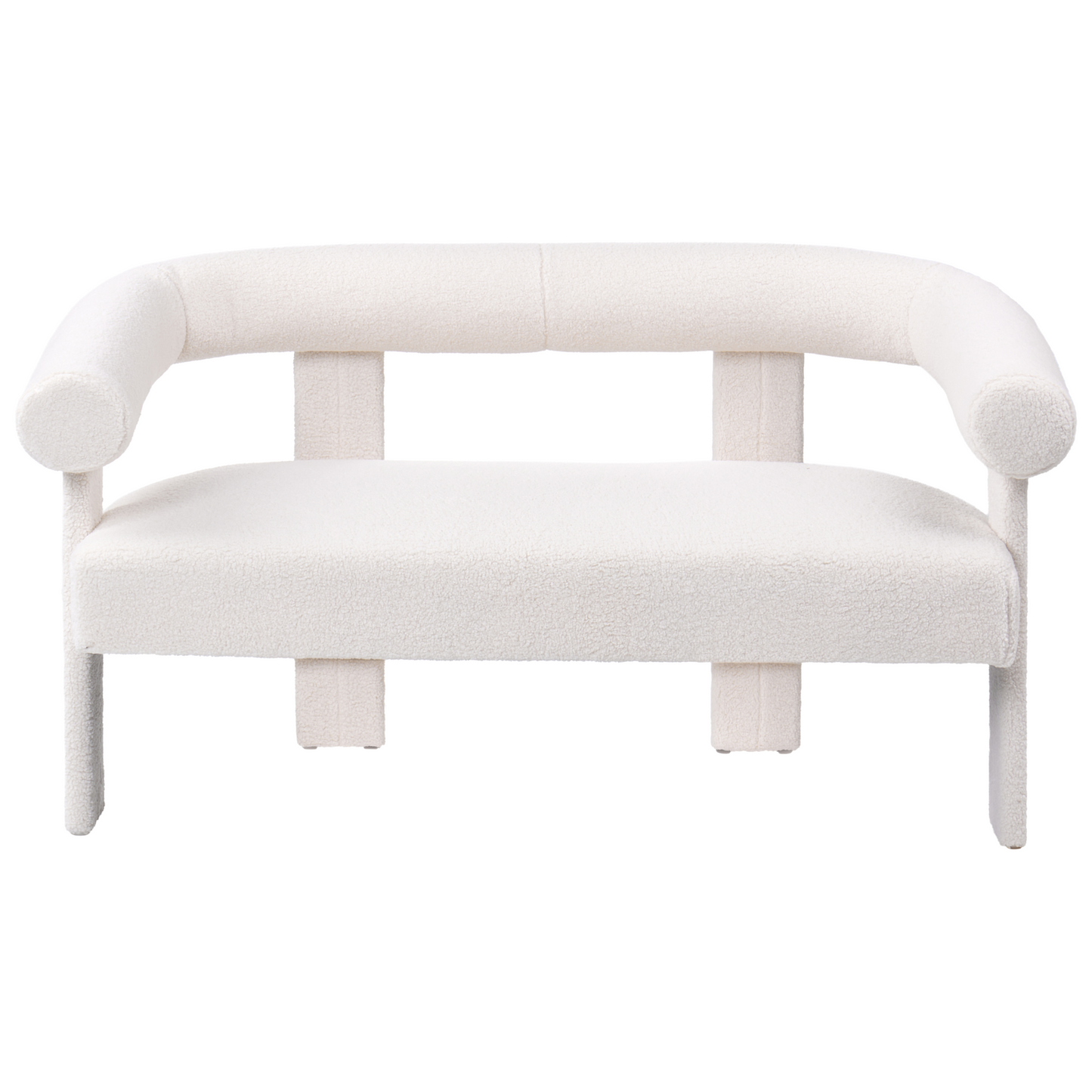 Retro Boucle Sofa Set 2 Seater Armchair Off White