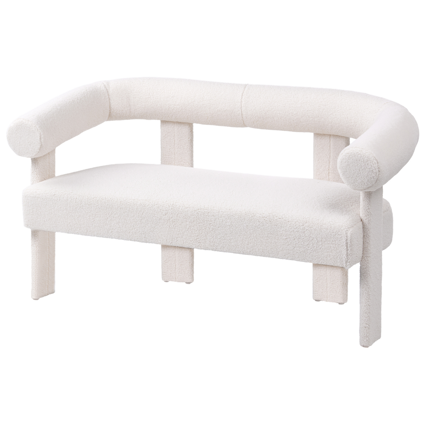 Retro Boucle Sofa Set 2 Seater Armchair Off White