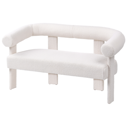 Retro Boucle Sofa Set 2 Seater Armchair Off White