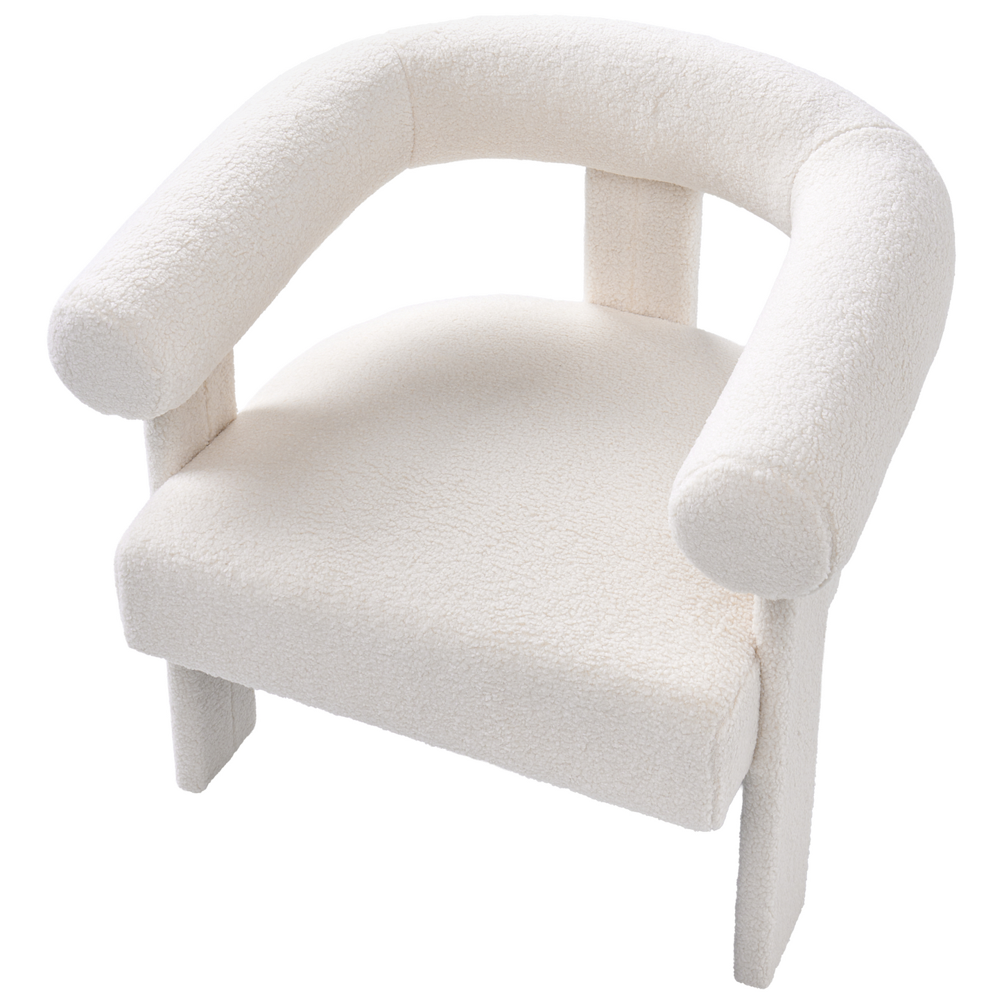 Armchair Light Off White Boucle Upholstery Retro Design With Rubberwood Legs For Living Room