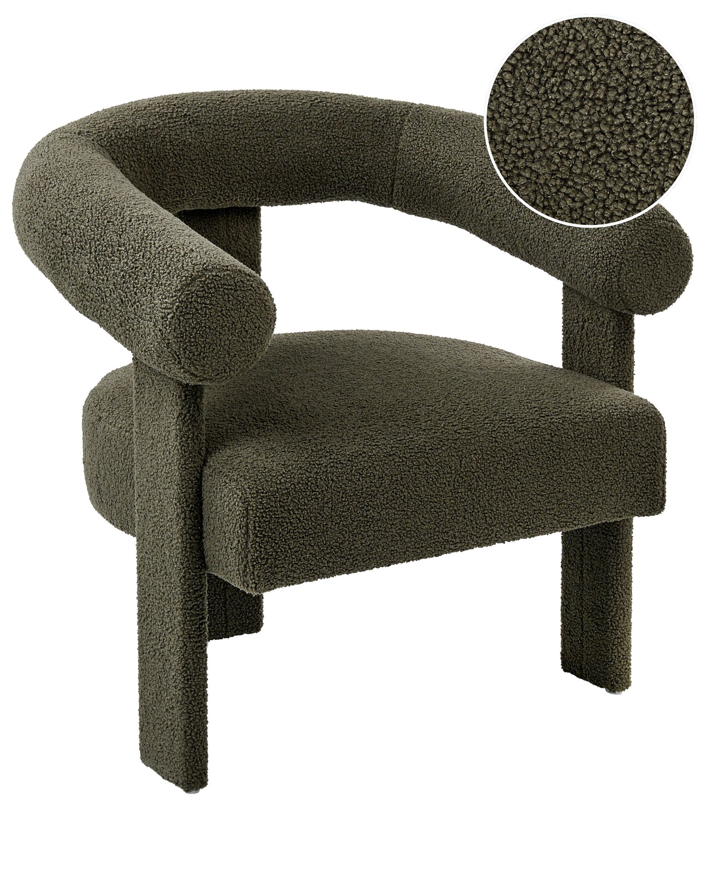 Armchair Green Boucle Retro Design With Rubberwood Legs