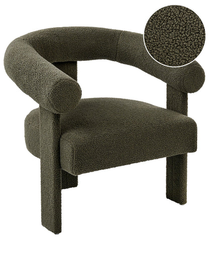 Armchair Green Boucle Retro Design With Rubberwood Legs
