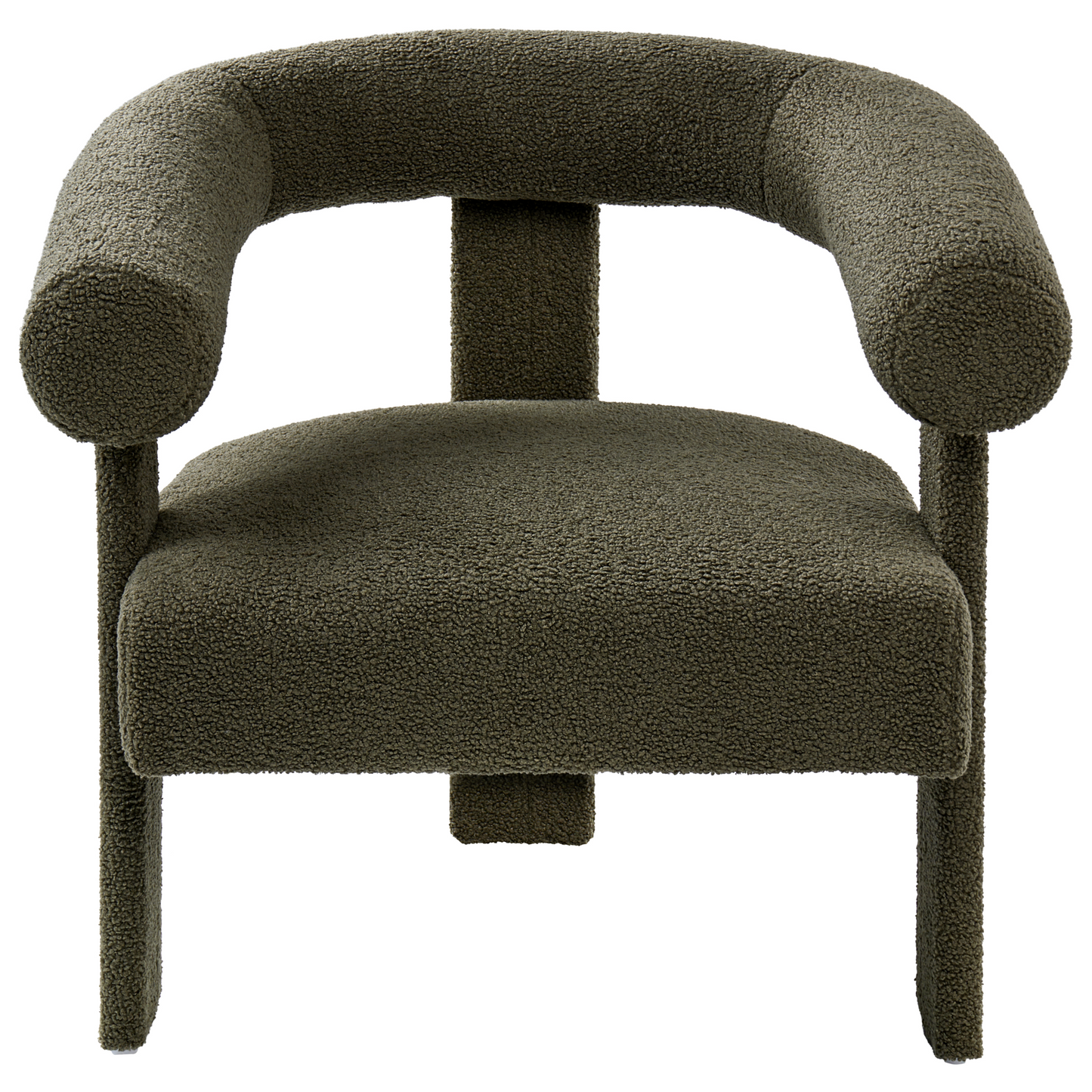 Armchair Green Boucle Retro Design With Rubberwood Legs