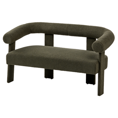 Upholstered Green Boucle Retro 2 Seater Sofa Set Armchair