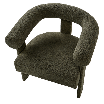 Armchair Green Boucle Retro Design With Rubberwood Legs