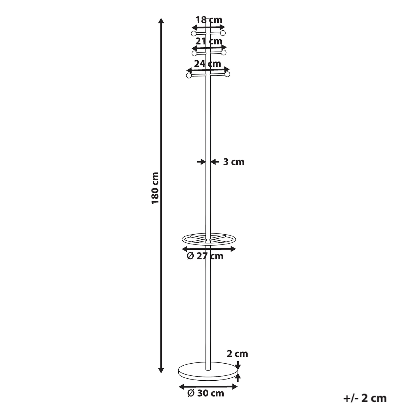 Coat Rack Black Steel 180cm Freestanding Umbrella Stand