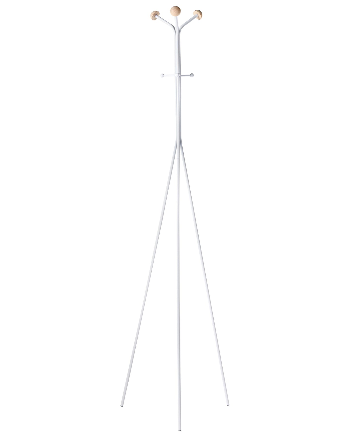 Coat Rack White Steel Freestanding 176 Centimeters With Six Hooks Wooden Accents Modern Hallway