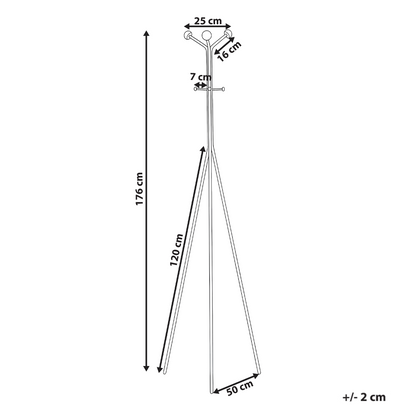Coat Rack White Steel Freestanding 176 Centimeters With Six Hooks Wooden Accents Modern Hallway