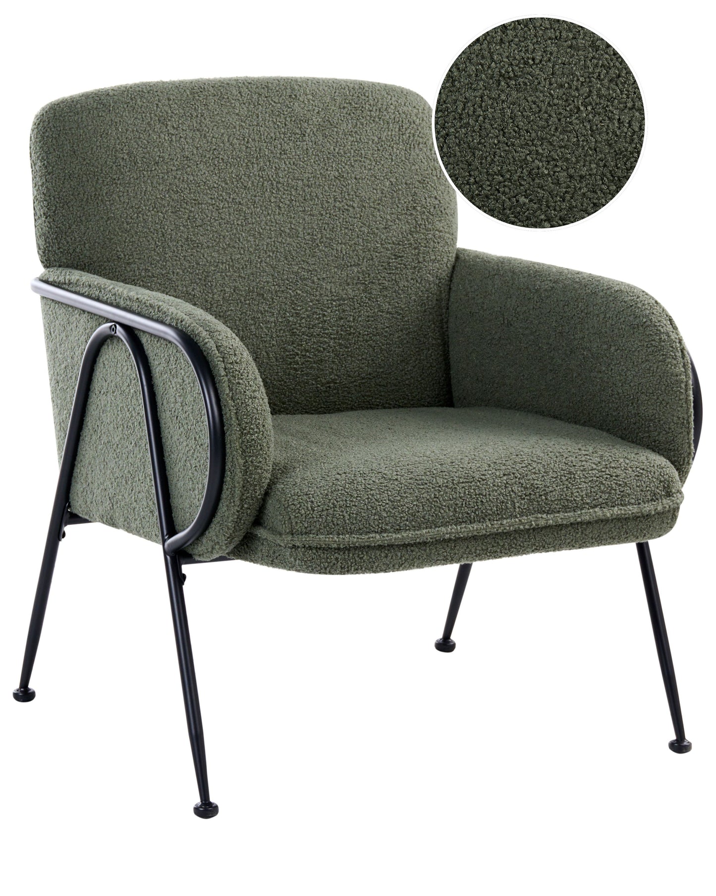 Century Modern Armchair Boucle Upholstery Green With Metal Frame