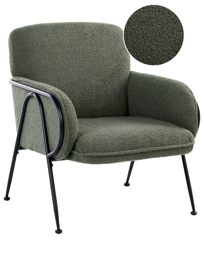 Century Modern Armchair Boucle Upholstery Green With Metal Frame