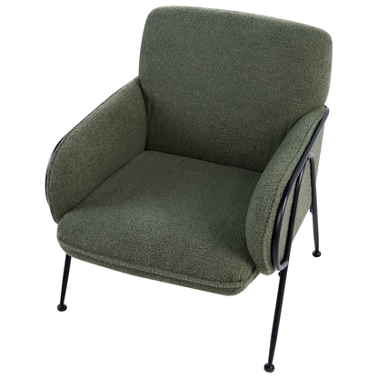 Century Modern Armchair Boucle Upholstery Green With Metal Frame