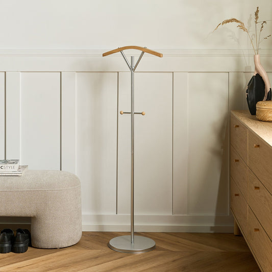 Silver Coat Rack 130cm Freestanding Wooden Accent 3 Hooks