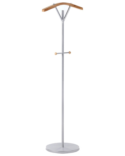 Silver Coat Rack 130cm Freestanding Wooden Accent 3 Hooks